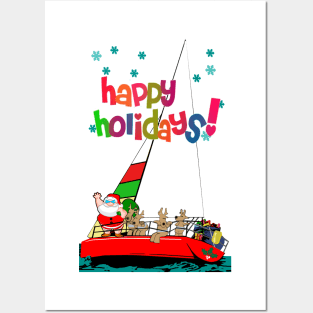 Santa in Sailboat at Christmas Posters and Art